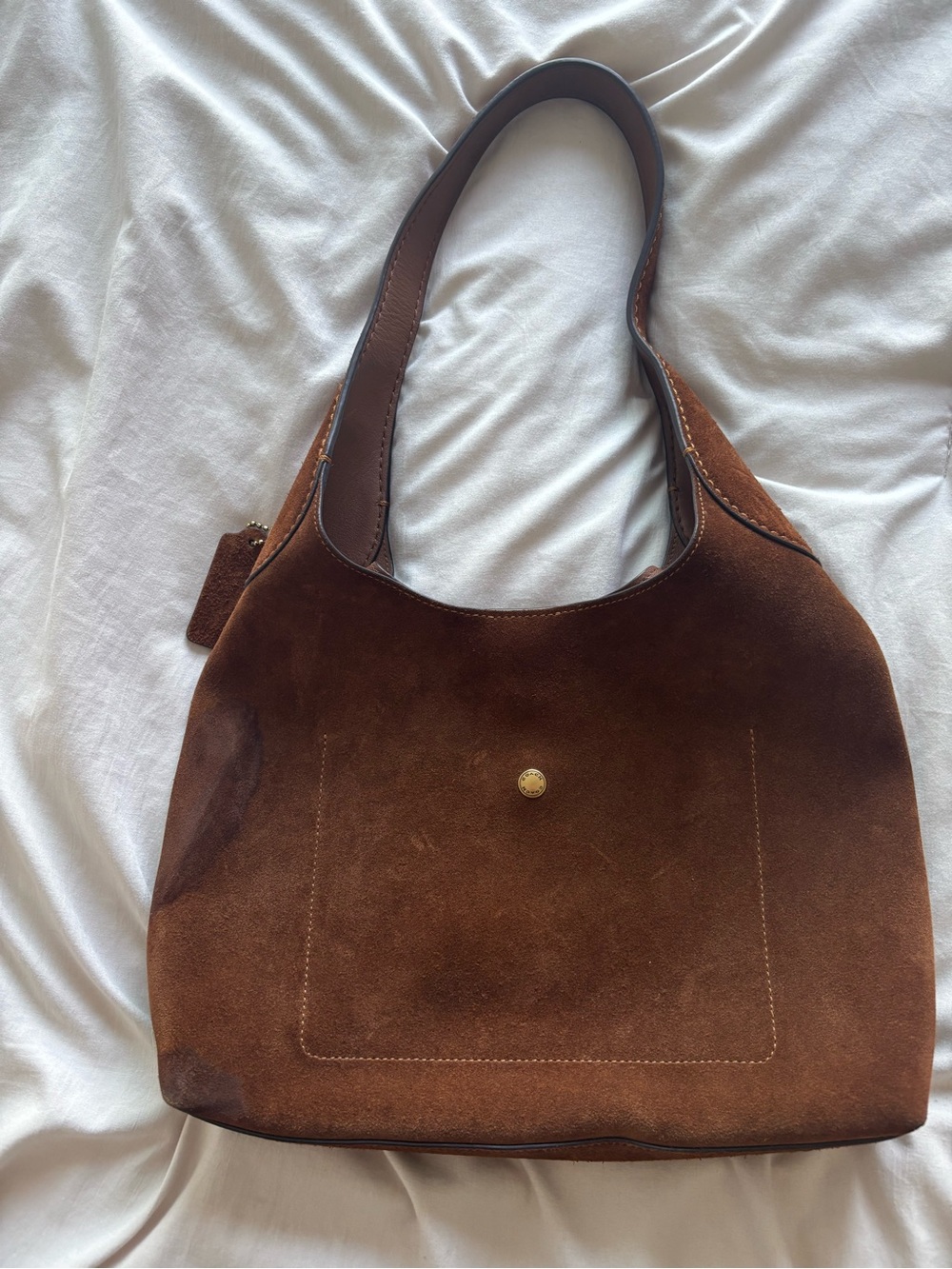 Coach Brown Brooklyn Suede Shoulder Tote 28 - Picture 2 of 5